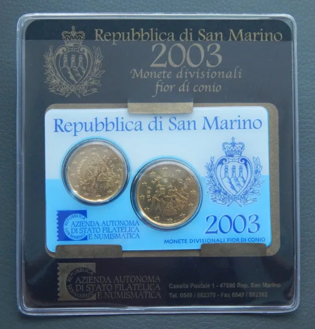 San Marino Mini Satz 2003 (20 + 50 Cent) Offizielle Coincard/Blister  TOP!