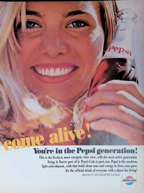 Print Ad 1964 Pepsi-Cola Generation Pretty Young Girl Come Alive!
