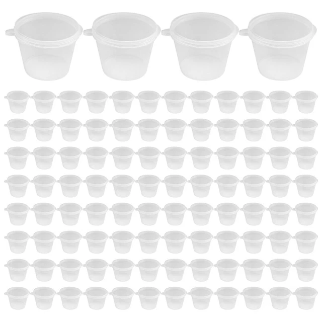 100 x 1 oz contenitori per alimenti rotondi con coperchi, vasi per salsa a cerniera riutilizzabili6461