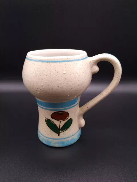 Vintage Enesco Art Pottery Pedestal Coffee Tea Mug 4.5" Blue Floral