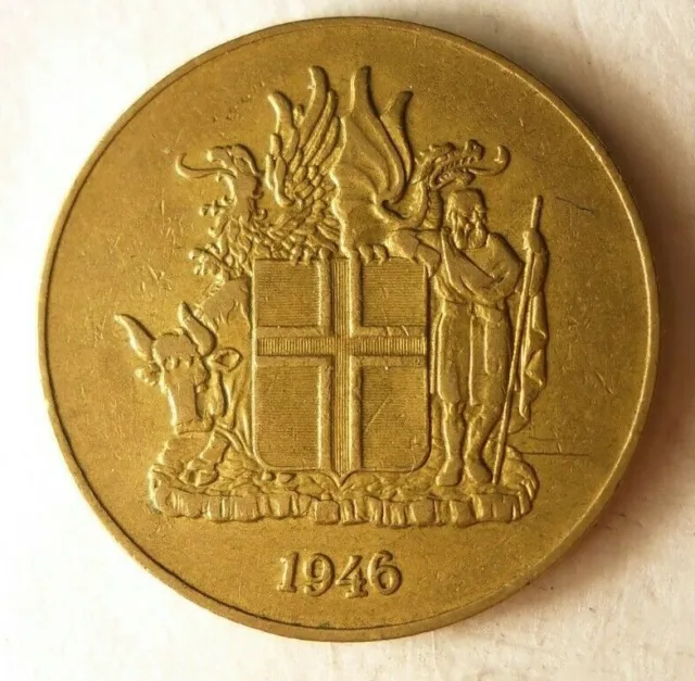 1946 Islanda Corona - Eccellente Moneta Islanda Bin Una