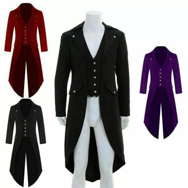 Men Coat Retro Victorian Steampunk Swalow Gothic Tailcoat Jacket Ringmaster Tail