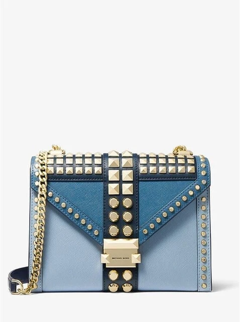 NWT Michael Kors Whitney Studded Leather Shoulder Bag, Blue Multi, Authentic!