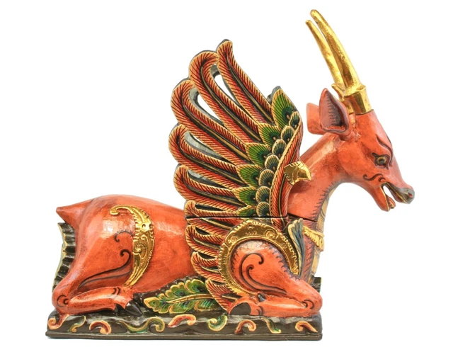 Balinese Winged Deer Statue Temple Guardian Sculpture hand carved wood Bali art
