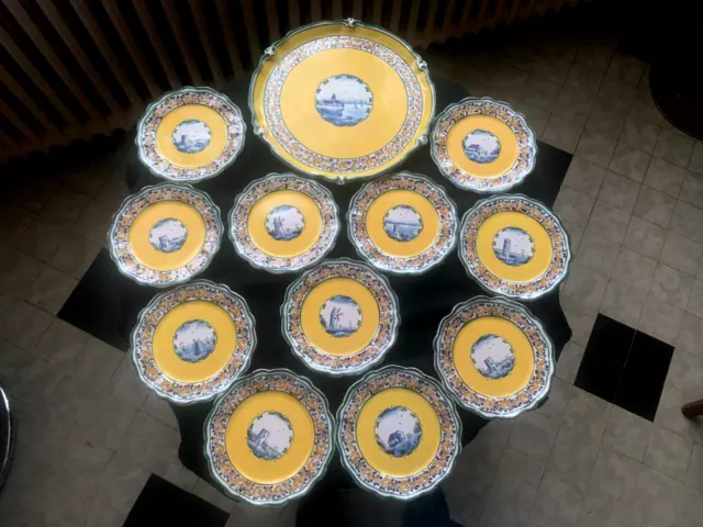 service à dessert Alfred Renoleau, faience Angoulême, plat et 12 assiettes