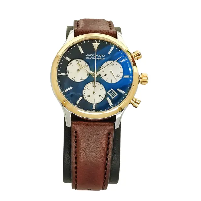 Movado Heritage Series Calendoplan Chronograph Mens Watch, Two-Tone Blue 3650162