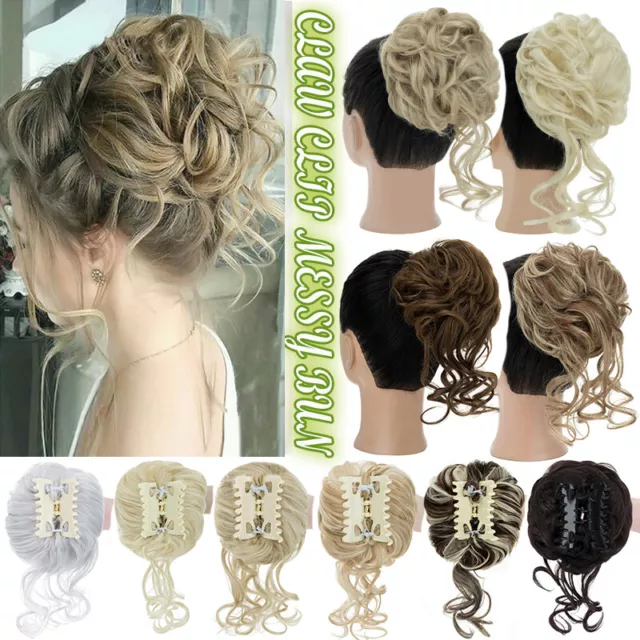 Women Chignon Extension Hair Claw Clip Bun Hairpiece Curly Messy Wedding Updo US