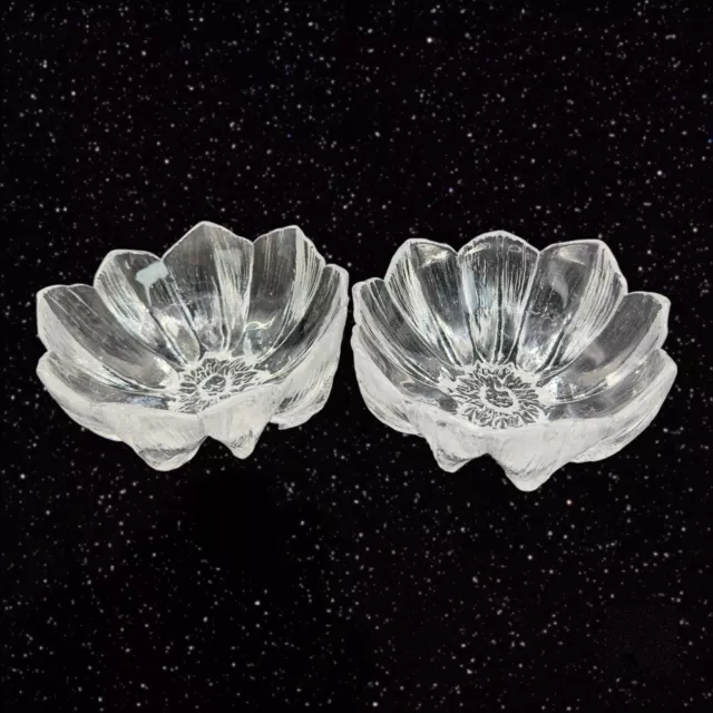 Kosta Boda Crystal Water Lily Bowl Dish Set 2 Monet Sunflower Bowl 1980s Clear