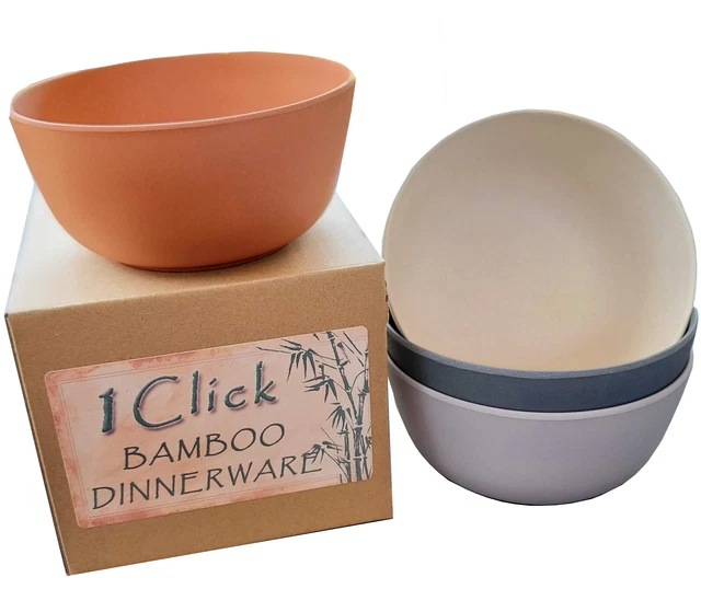 Bamboo Fiber Bowls, Set of 4, Multicolor, Colorful Dinnerware Set, Reusable