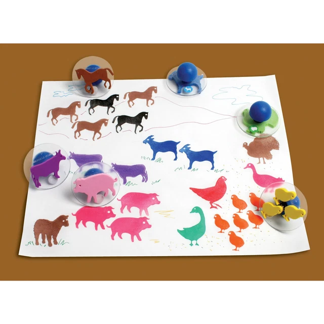 Estampillas gigantes de animales de granja Ready2Learn, 3 pulgadas, juego de 10
