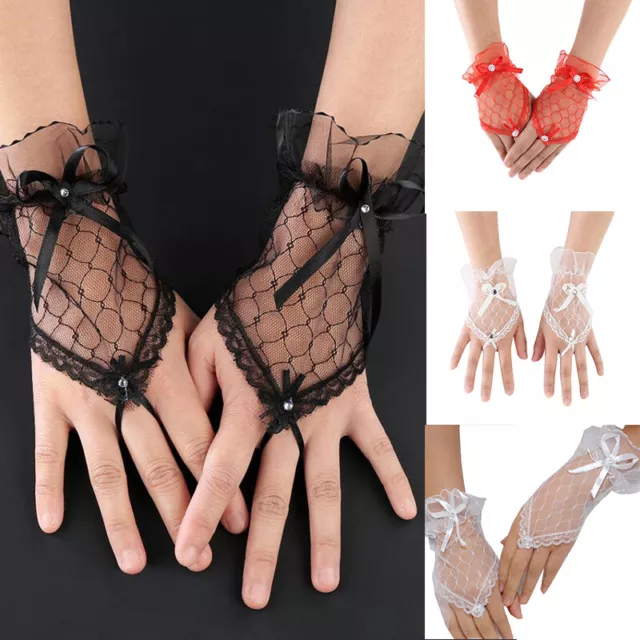 Guanti da donna eleganti matrimonio pizzo senza dita sposa accessori festa ☀↑ P