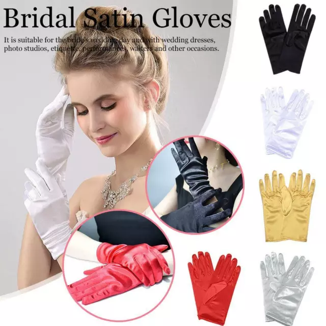 Ladies Short Wrist Gloves Smooth Satin For Party Dress Prom Evening Wedding