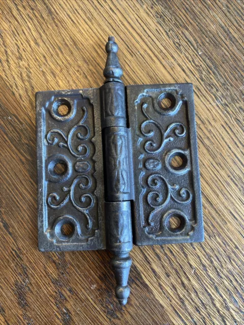 Antique Vintage Eastlake Victorian Cast Iron Ornate Steeple Hinge 3 1/2" X 3 1/2