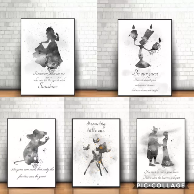 X5 Disney Inspired Watercolour Art Print Home Wall Are Decor Picture Fine Art