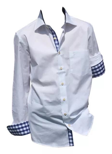 Hemden Herren Jeanshemd Trachtenhemd Freizeithemd Weiß Blau kariert Baumwolle S