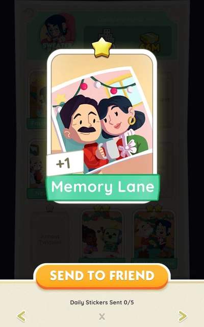 Monopoly Go!  MEMORY LANE 1 Star Sticker SWEATER PARTY Set 2