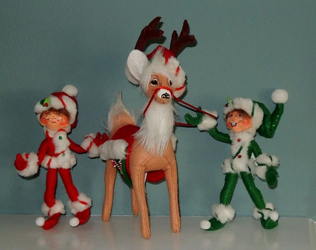 ANNALEE Peppermint Twist Christmas Elf Elves & Reindeer 2008 Lot of 3 EUC ANNALEE Peppermint Twist Christmas Elf Elves & Reindeer 2008 Lot of 3 EUC