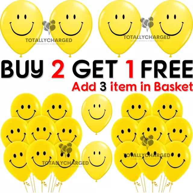 100 x SMILEY YELLOW 12" FACE BALLOONS Latex Rubber Helium Party Decor baloons