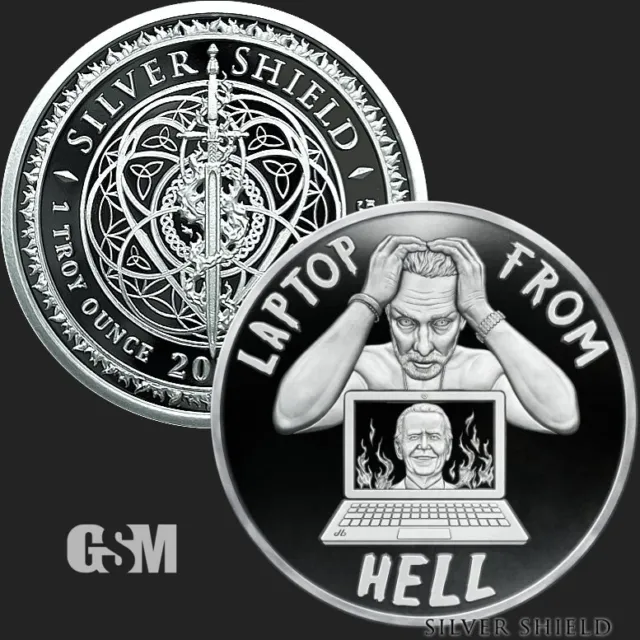 2023 1OZ Laptop From Hell Proof - Silver Shield - Biden Crimes "Pre-Sale" Round 2