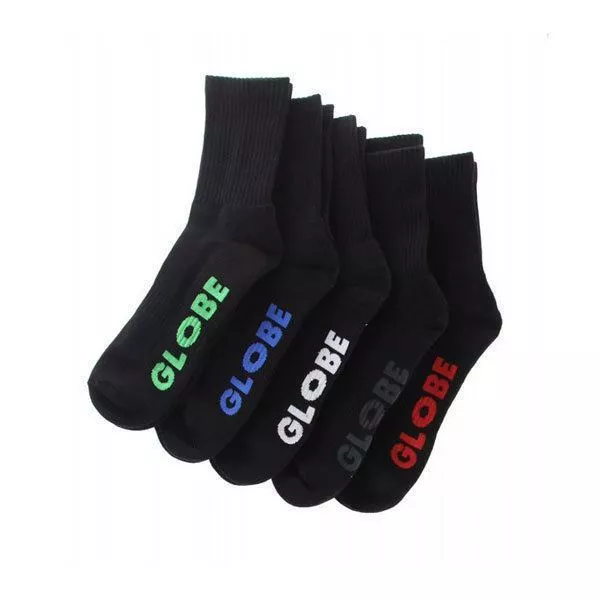 Globe Socks 5 Pack Stealth Crew Black Size 12-15 Skateboard Sox