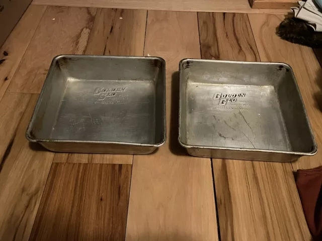 Set Of 2 Vintage Golden Glo Pure Aluminum By Bake King Cake 8”x8”