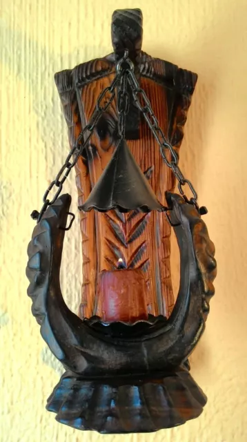 Antiguo Portavelas De Madera Rústico De Pared
