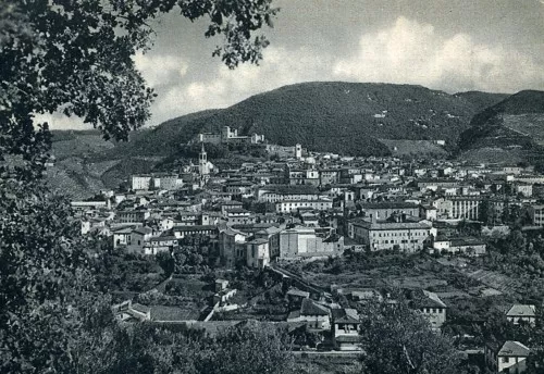 " SPOLETO (PG) : Panorama con la Rocca e Monteluco "   Viaggiata  Anno 1954