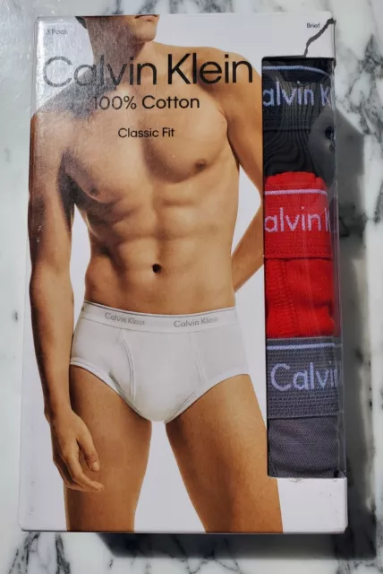 Open Box XL Calvin Klein Men's 100% Cotton Briefs Classic Fit 3-pack