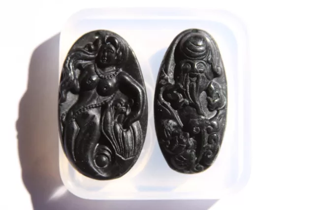 Clear silicone mold. Happy lucky 2 pendant Amulet mold.(3-21)