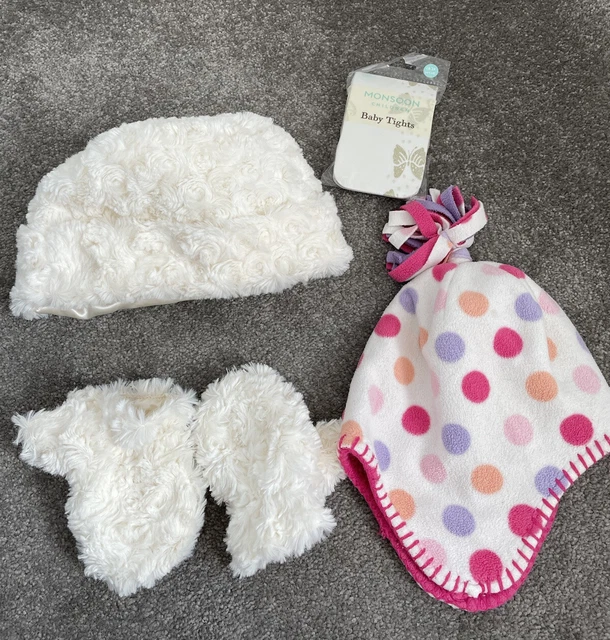 Baby Girls MINICLUB GEORGE Hat Mittens And MONSOON Tights Bundle Age 1-3yrs