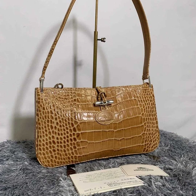 Longchamp Rozo croc embossed handbag one-shoulder good condition FROM JAPAN USED