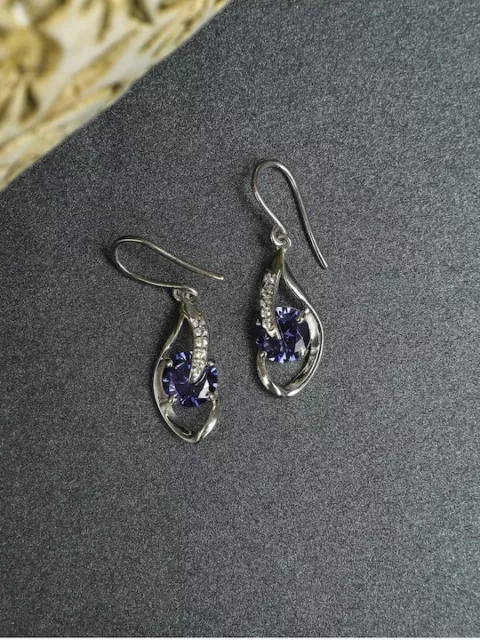 Antique Ear Wire Dangle Drop Earrings 14K White Gold 1.4 Ct Simulated Sapphire