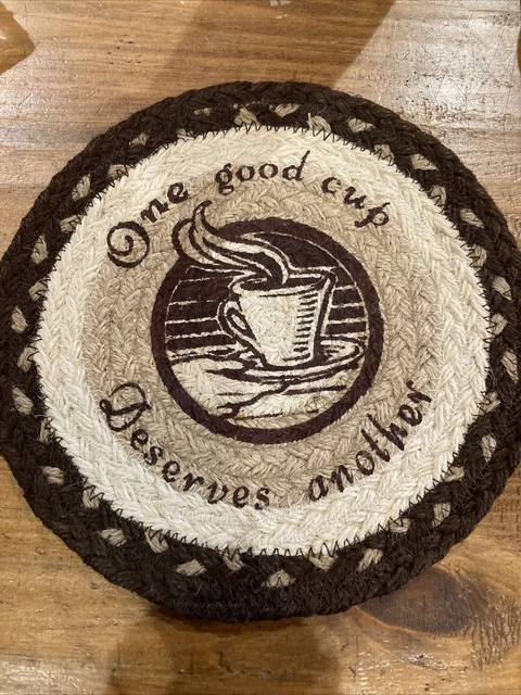 Café redondo de yute trenzado trivet/swatch una buena taza alfombras de tierra capital 10" #244