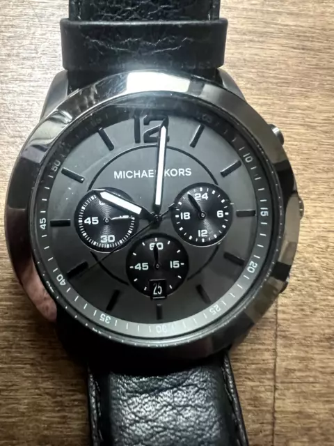 MICHAEL KORS STAINLESS Steel Black Leather Chronograph Watch MK 8434 41.00 PicClick