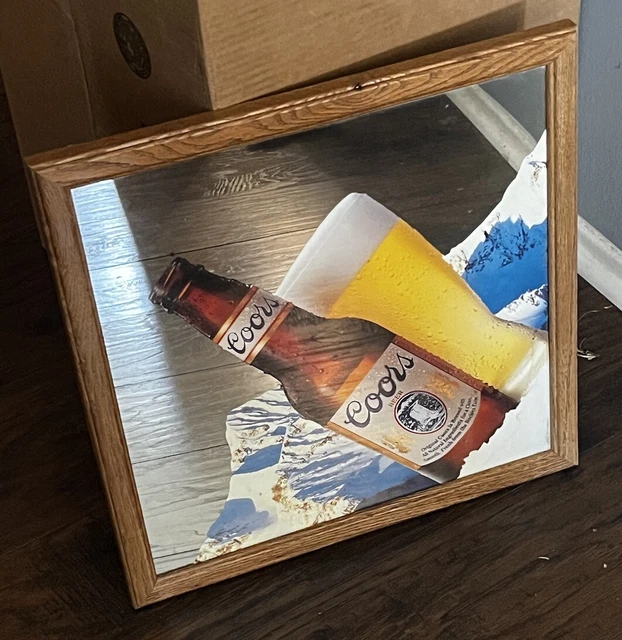 Vintage Original Coors Beer Mirror 90s 1991 17”x17” Wood Frame Promo