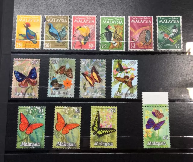 MALAYSIA 1965 Birds 1970 Butterfly sets USED / X188