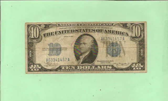 N1S .. 1934   $10 Silver Certificate   A 6334 1457 A .... 1934 $1-  A-A