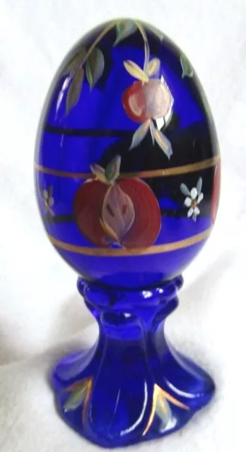 Fenton Limited Edition Cobalt Blue Hand Painted Fruit Egg On Stand Signed