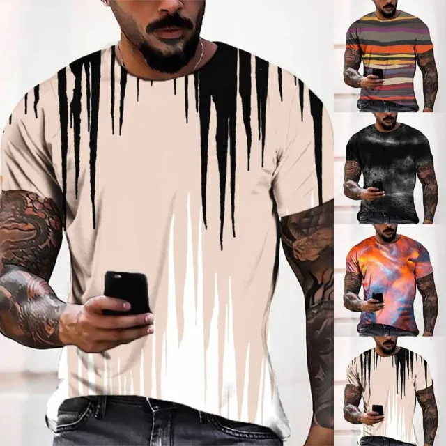 T-shirt sport à manches courtes imprimé en 3D homme gym muscle haut streetwear