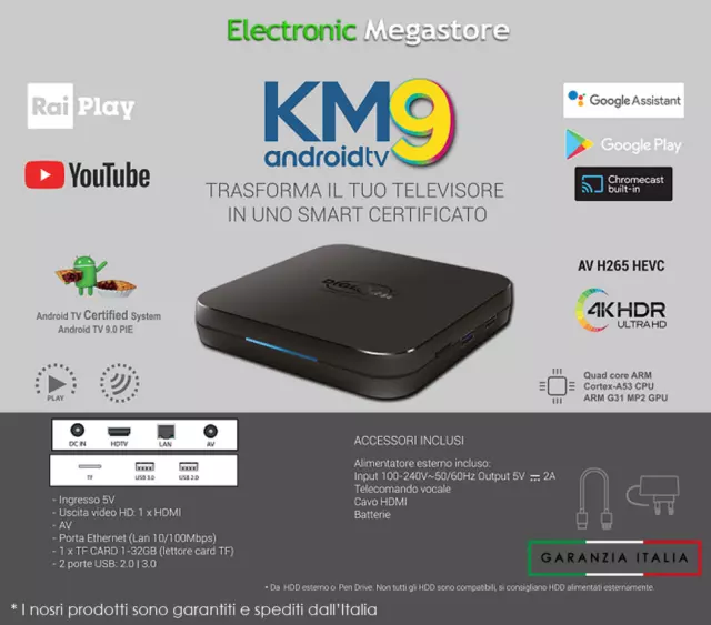 Ricevitore KM9 Android 4K HDR per trasformare in Smart TV, Spotify, Youtube, App 2