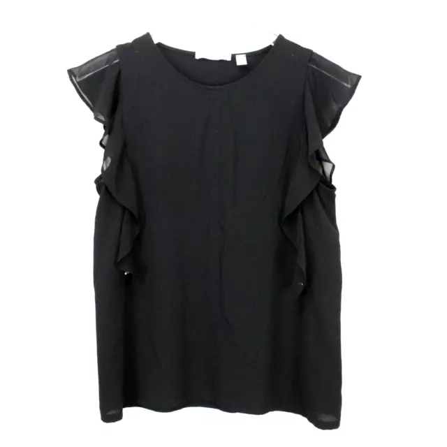 BOSS Hugo Boss Blouse Size 4 Black Ruffle Flutter Sleeve Top Sleeveless