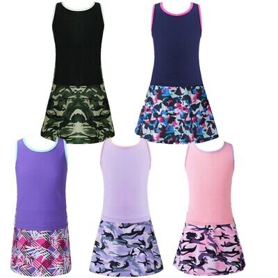 Kids Girls Activewear Athletic Tank Rackerback Crop Tops with Skirts Sports Suit