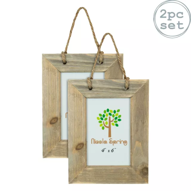 Nicola Spring suspendu Cadre photo en bois avec corde - 4x6" - Brown x2