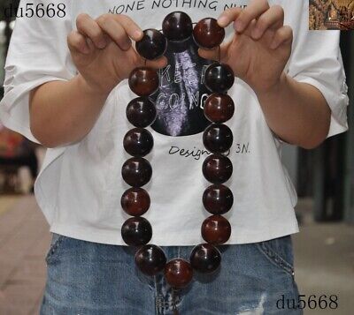 13"China Buddhism Old Ox horn Carved Fozhu Pray Beads Amulet Necklace Hand chain