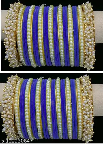 48Pieces Blaue Farbe Kundan Perlen Glas Samt Armreif Set Mädchen / Damen Schmuck