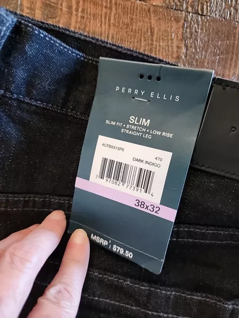 PERRY ELLIS PORTFOLIO Men's Slim Fit Dark Indigo Pants Jeans Size 38x32 ...