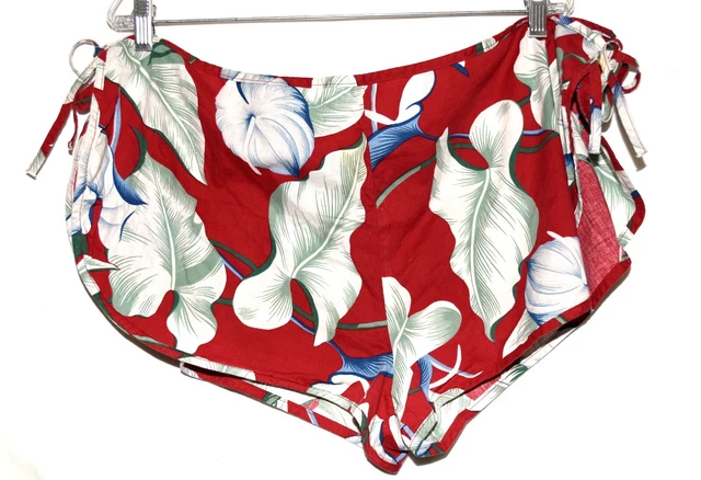 Vtg Liberty House of Hawaii Heritage Red White Anthuriums Tie Shorts Size M-L