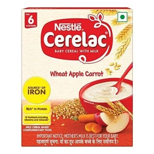 Nestlé CERELAC Fortified Baby Cereal with Milk, Wheat Apple Carrot – From 6 M