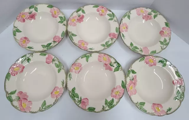 Vtg Franciscan DESERT ROSE Soup/Pasta Rimmed Bowls Scallop Edge 8.5" Set of 6