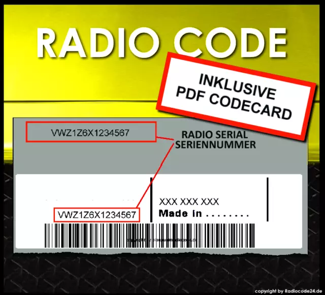 █►Radio Unlock Code passend für VW ALPHA BETA GAMMA DELTA RCD215 RMT100 RNS300..